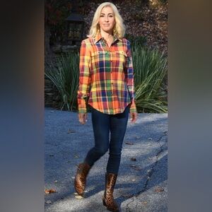 Ralph Lauren Plaid Button-Down Shirt - Yellow, Orange, Green, Blue